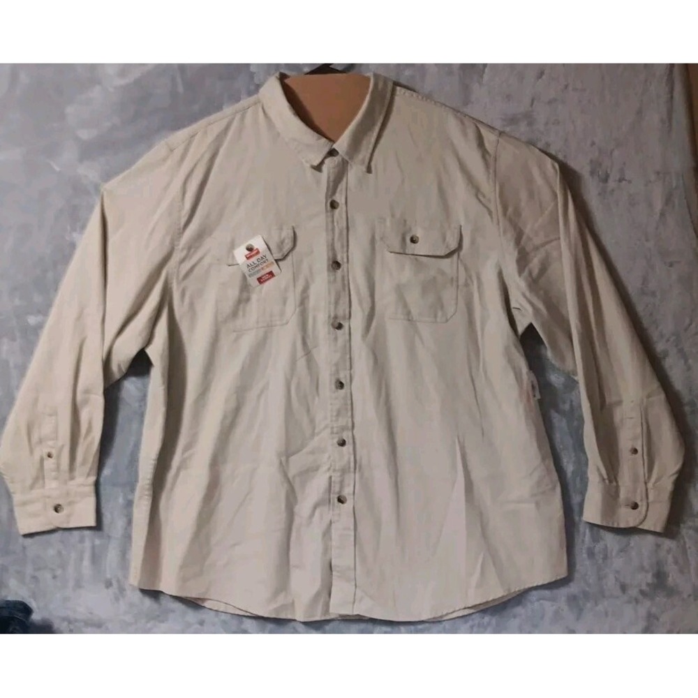 Wrangler Long Sleeve Shirt Mens 3XL Tan Beige Relaxed Fit Comfort Flex‎ Pockets